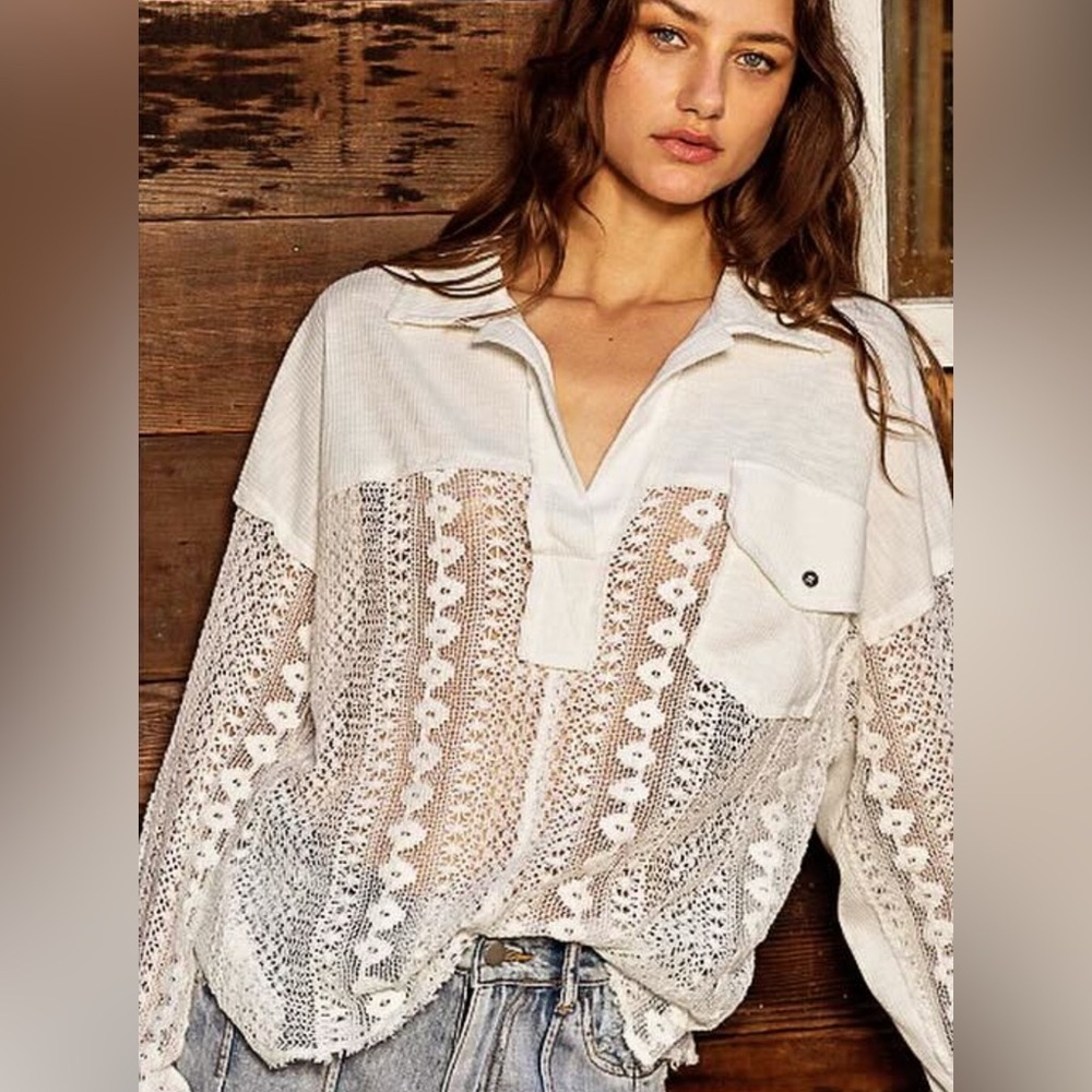 **NWT** POL Crochet and Knit Top